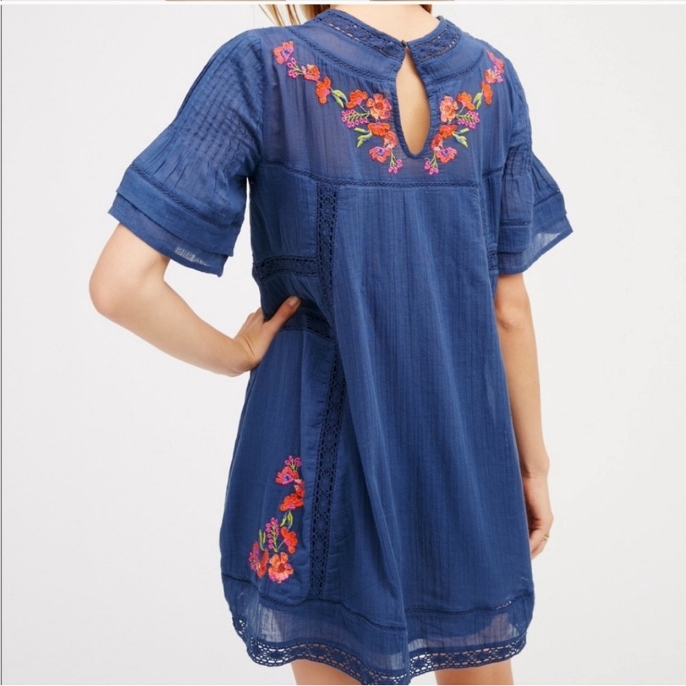 Free People Perfectly Victorian Mini Dress Navy - Picture 5 of 7